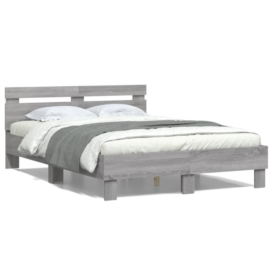 vidaXL Bedframe met hoofdeinde en LED grijs sonoma eiken 120x200 cm afbeelding 1