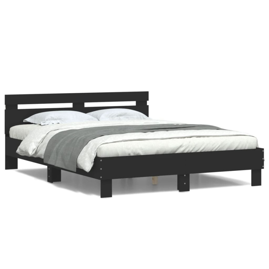 vidaXL Bedframe met hoofdeinde en LED zwart 140x190 cm afbeelding 1