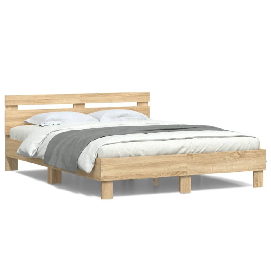 vidaXL Bedframe met hoofdeinde en LED sonoma eikenkleurig 140x190 cm afbeelding 1