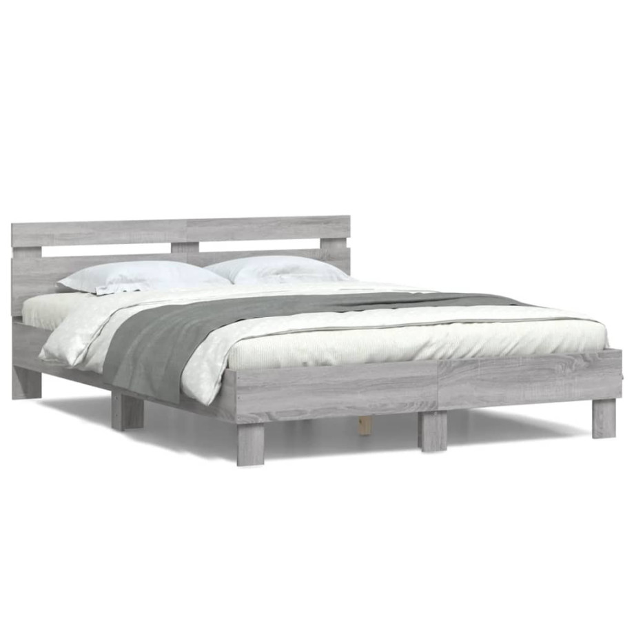 vidaXL Bedframe met hoofdeinde en LED grijs sonoma eiken 140x190 cm afbeelding 1