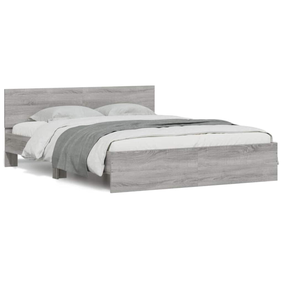vidaXL Bedframe met hoofdeinde en LED grijs sonoma eiken 150x200 cm afbeelding 1