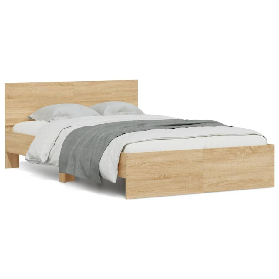 vidaXL Bedframe met hoofdeinde en LED sonoma eikenkleurig 140x190 cm vidaXL Bedframe met hoofdeinde en LED sonoma eikenkleurig 140x190 cm afbeelding 1