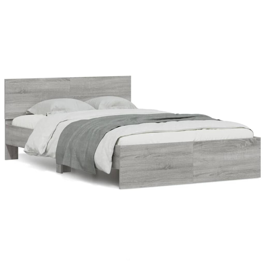 vidaXL Bedframe met hoofdeinde en LED grijs sonoma eiken 140x190 cm afbeelding 1