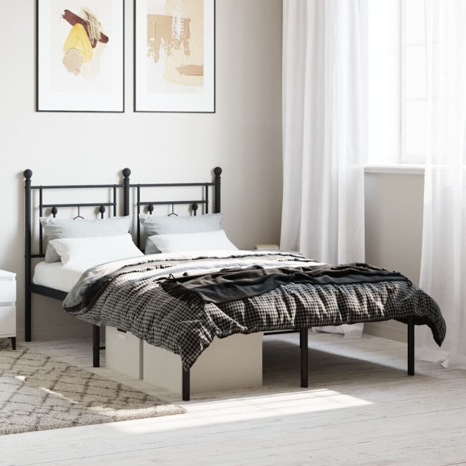 vidaXL Bedframe met hoofdbord metaal zwart 120x190 cm afbeelding 1
