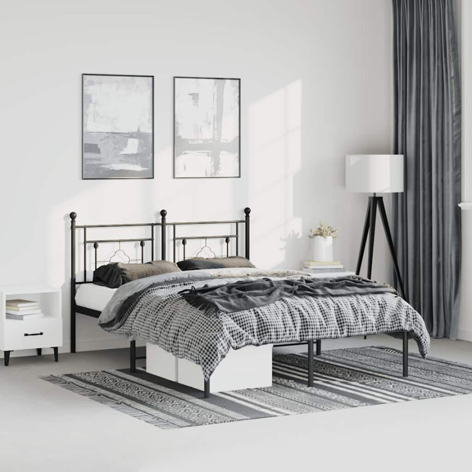 vidaXL Bedframe met hoofdbord metaal zwart 150x200 cm vidaXL Bedframe met hoofdbord metaal zwart 150x200 cm afbeelding 1