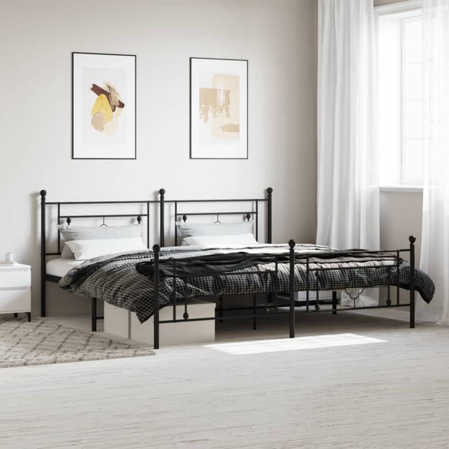 vidaXL Bedframe met hoofd- en voeteneinde metaal zwart 200x200 cm afbeelding 1