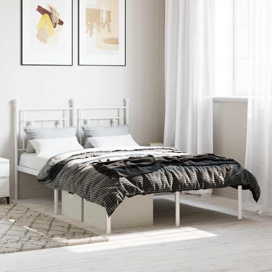 vidaXL Bedframe met hoofdbord metaal wit 120x190 cm afbeelding 1