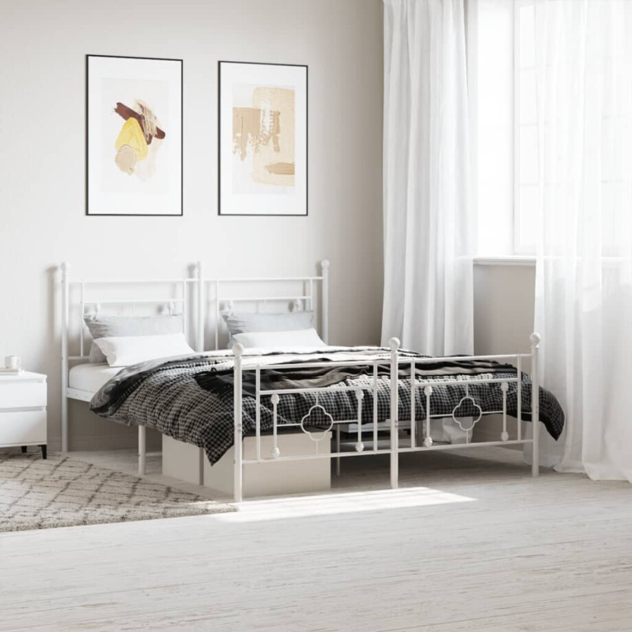 vidaXL Bedframe met hoofd- en voeteneinde metaal wit 160x200 cm afbeelding 1