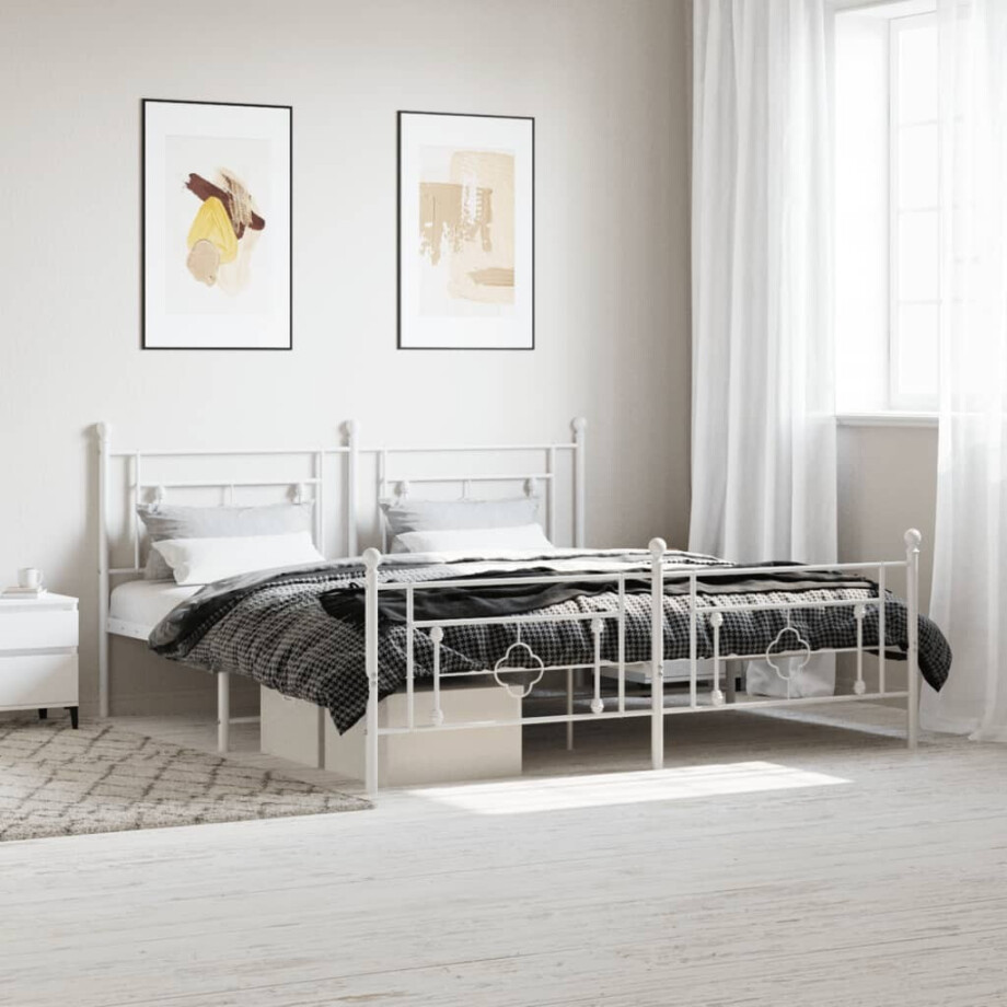vidaXL Bedframe met hoofd- en voeteneinde metaal wit 180x200 cm afbeelding 1