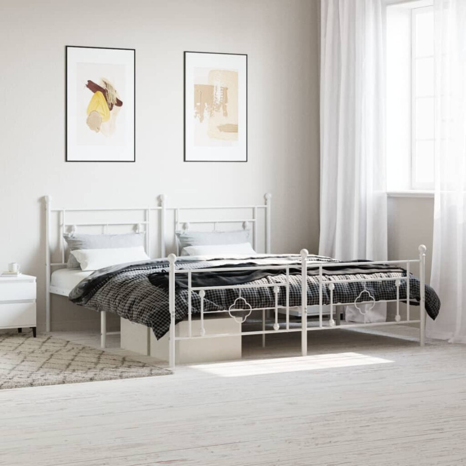 vidaXL Bedframe met hoofd- en voeteneinde metaal wit 183x213 cm afbeelding 1