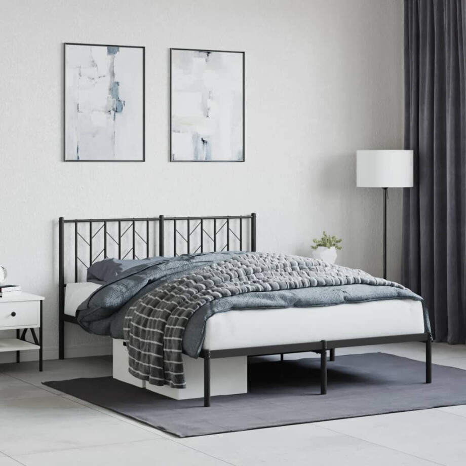 vidaXL Bedframe met hoofdbord metaal zwart 140x190 cm afbeelding 1