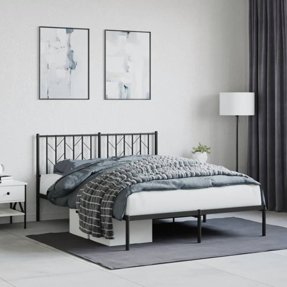 vidaXL Bedframe met hoofdbord metaal zwart 140x200 cm afbeelding 1