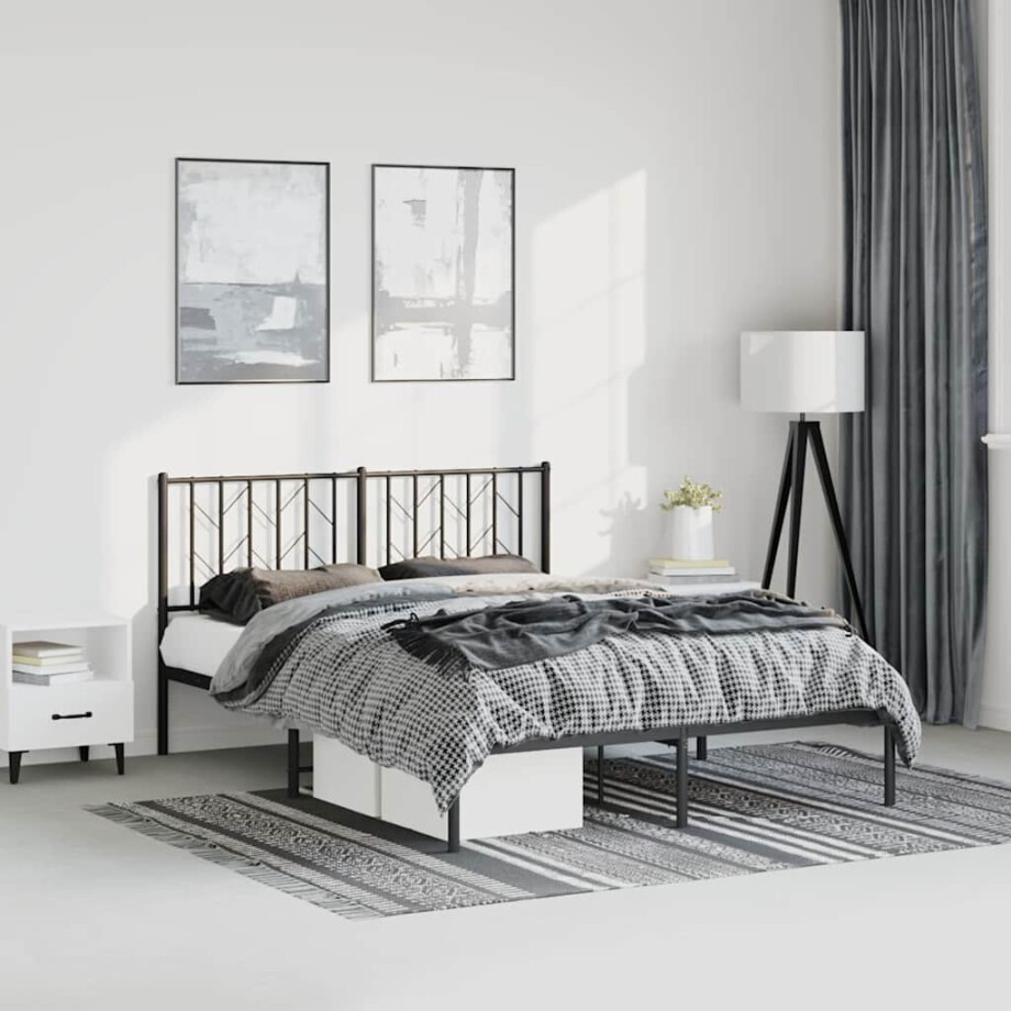 vidaXL Bedframe met hoofdbord metaal zwart 150x200 cm vidaXL Bedframe met hoofdbord metaal zwart 150x200 cm afbeelding 1