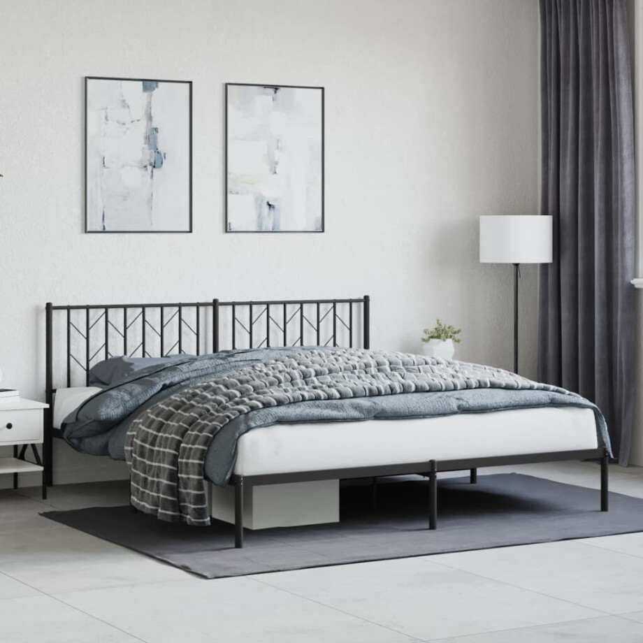 vidaXL Bedframe met hoofdbord metaal zwart 183x213 cm afbeelding 1