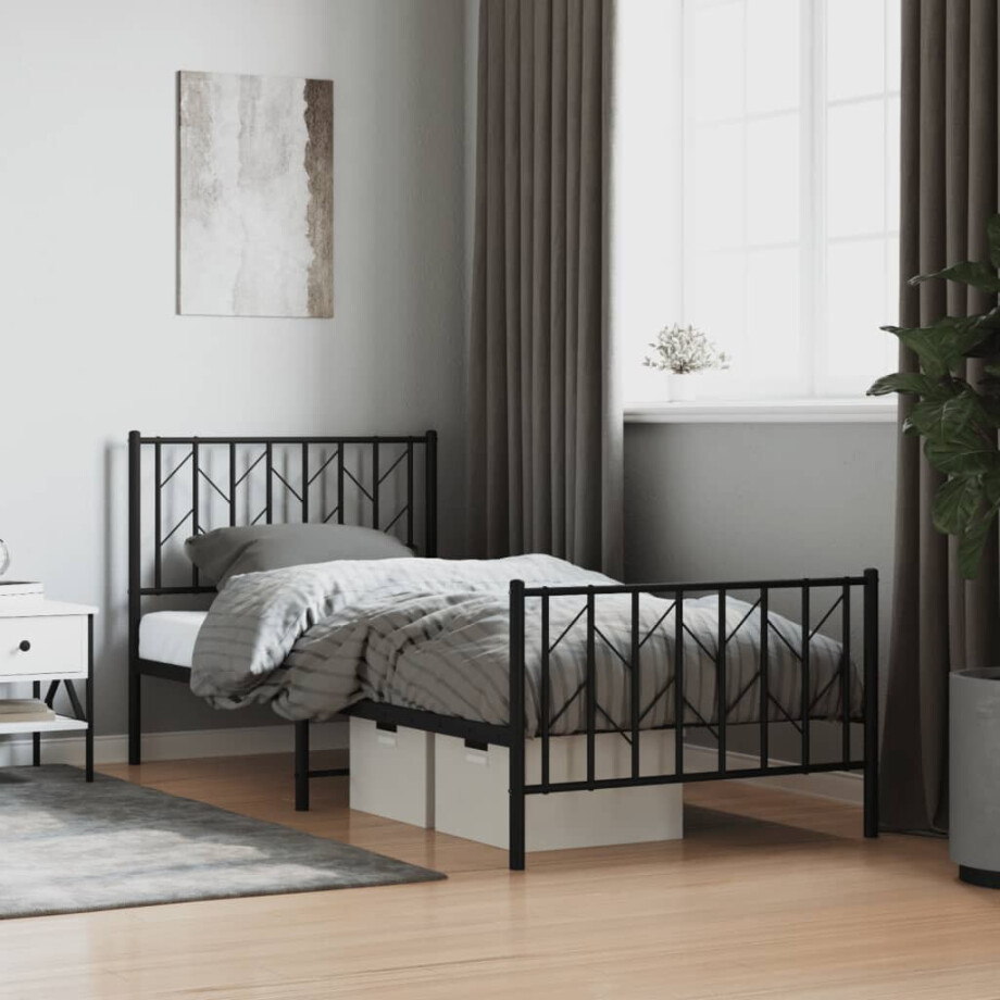 vidaXL Bedframe met hoofd- en voeteneinde metaal zwart 90x190 cm afbeelding 1