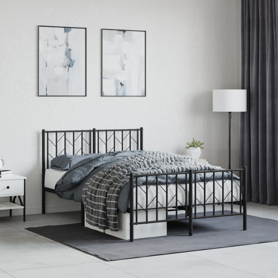 vidaXL Bedframe met hoofd- en voeteneinde metaal zwart 120x190 cm afbeelding 1