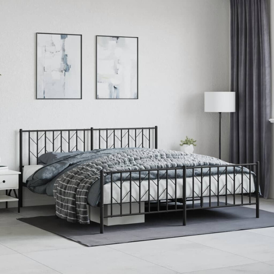vidaXL Bedframe met hoofd- en voeteneinde metaal zwart 183x213 cm afbeelding 1
