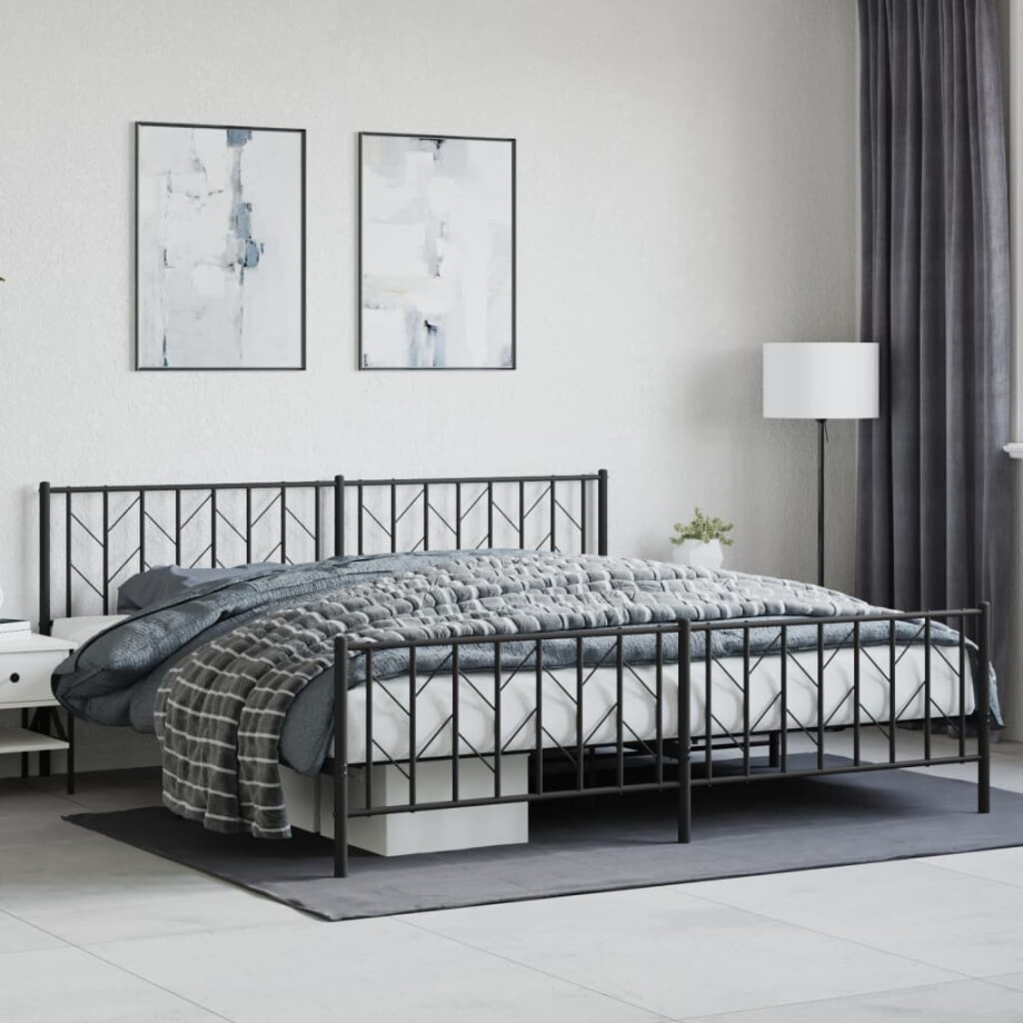 vidaXL Bedframe met hoofd- en voeteneinde metaal zwart 200x200 cm afbeelding 1