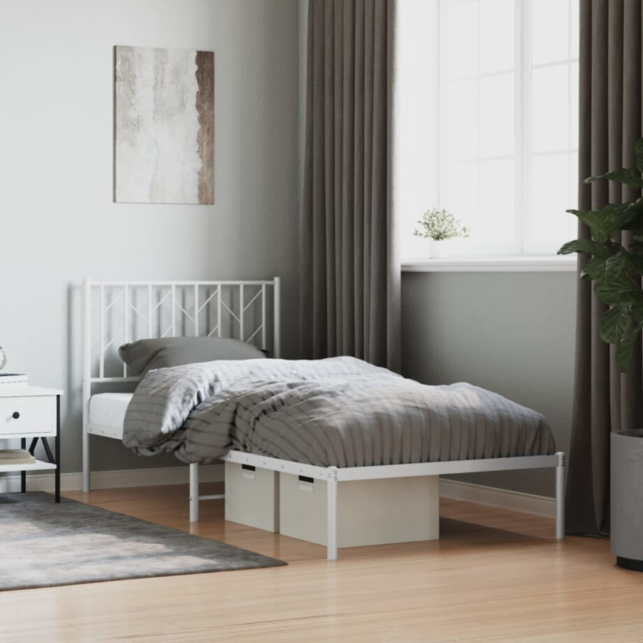 vidaXL Bedframe met hoofdbord metaal wit 90x190 cm afbeelding 1