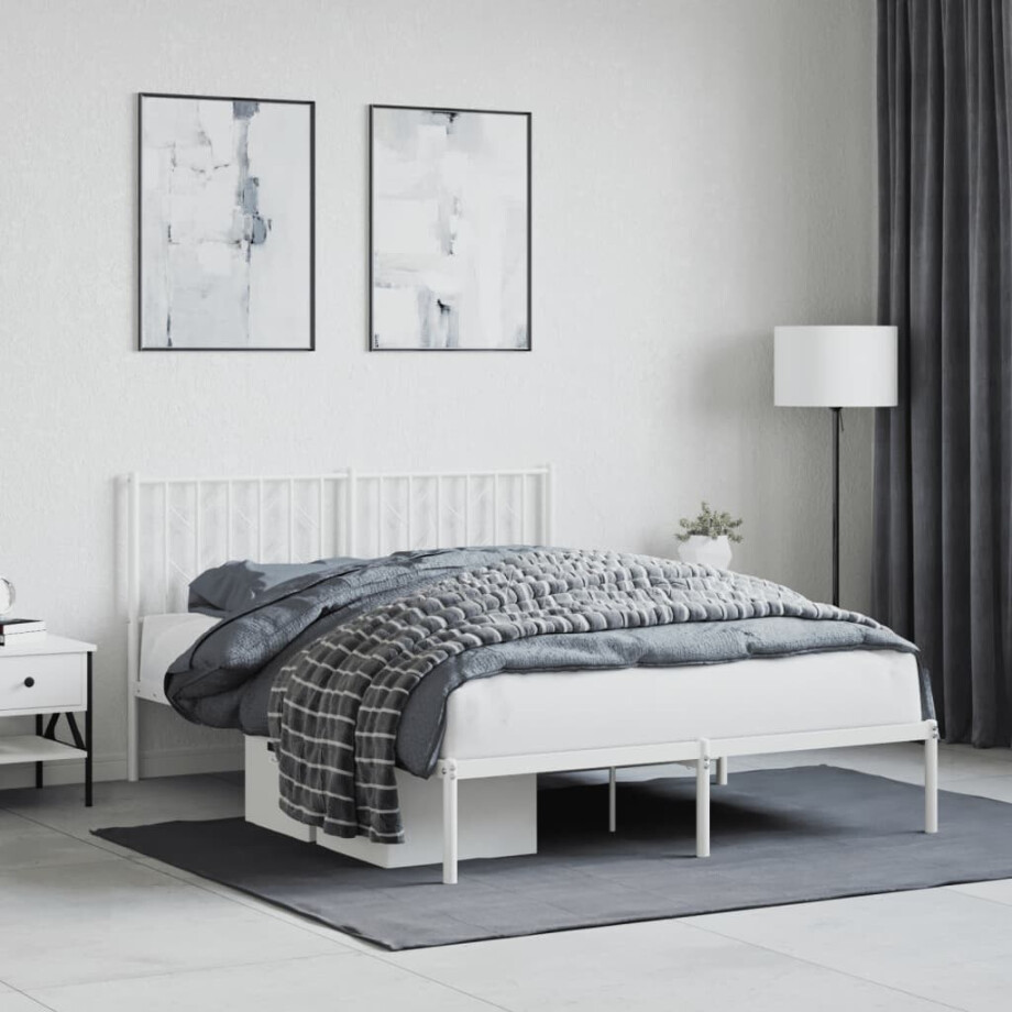 vidaXL Bedframe met hoofdbord metaal wit 140x190 cm afbeelding 1