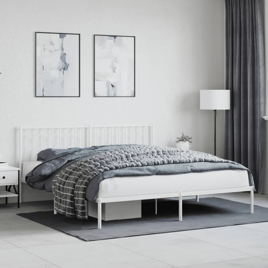 vidaXL Bedframe met hoofdbord metaal wit 180x200 cm afbeelding 1