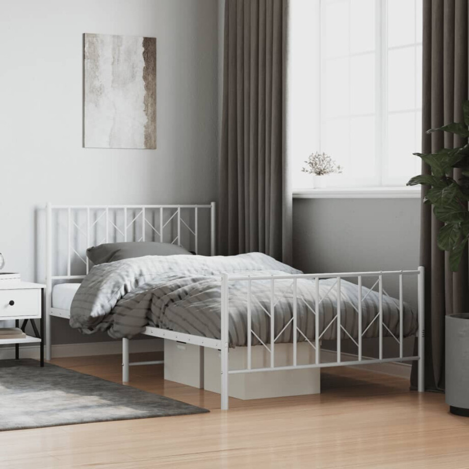 vidaXL Bedframe met hoofd- en voeteneinde metaal wit 107x203 cm vidaXL Bedframe met hoofd- en voeteneinde metaal wit 107x203 cm afbeelding 1