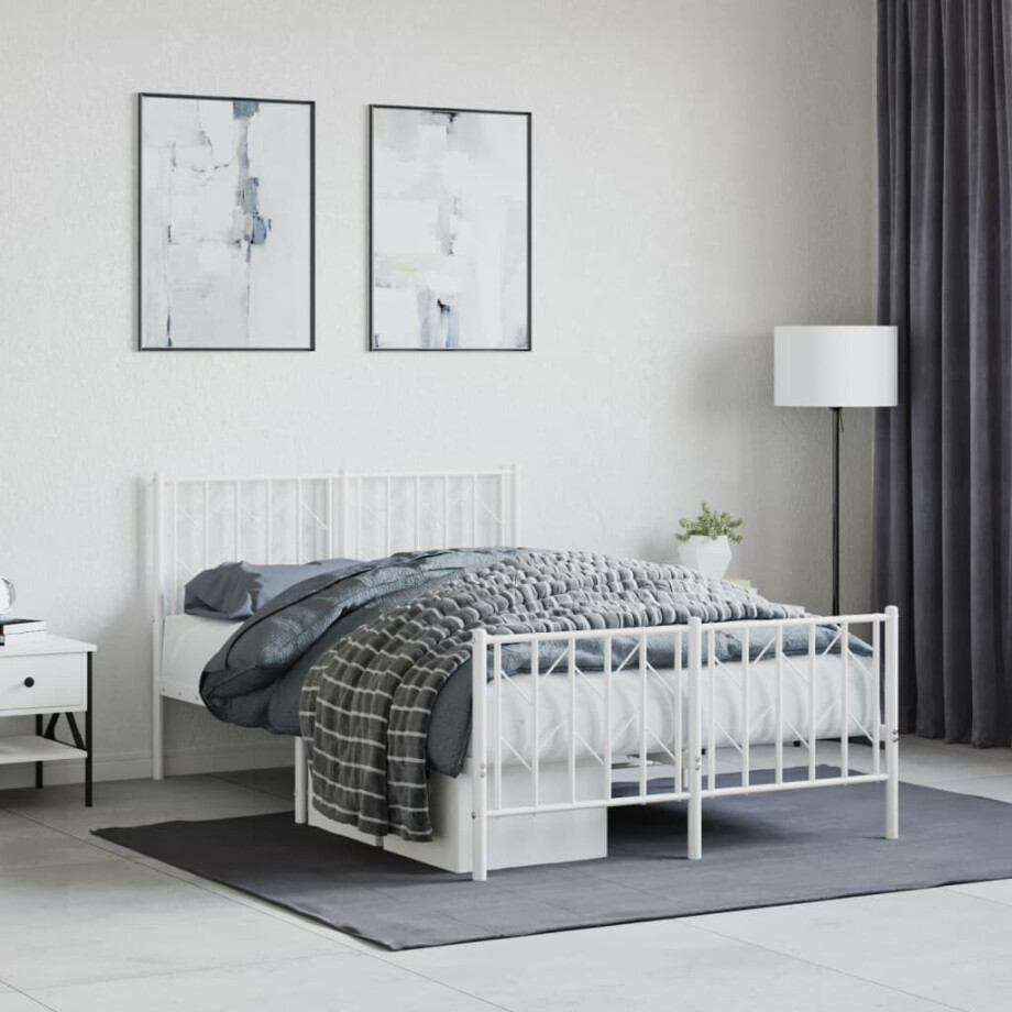 vidaXL Bedframe met hoofd- en voeteneinde metaal wit 120x190 cm afbeelding 1