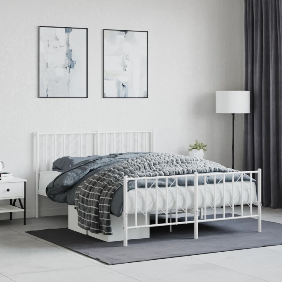 vidaXL Bedframe met hoofd- en voeteneinde metaal wit 140x190 cm afbeelding 1