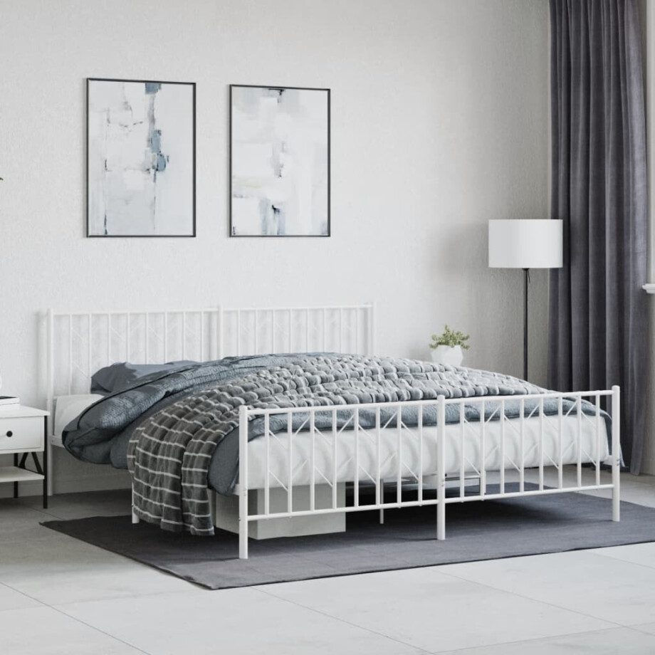 vidaXL Bedframe met hoofd- en voeteneinde metaal wit 183x213 cm afbeelding 1