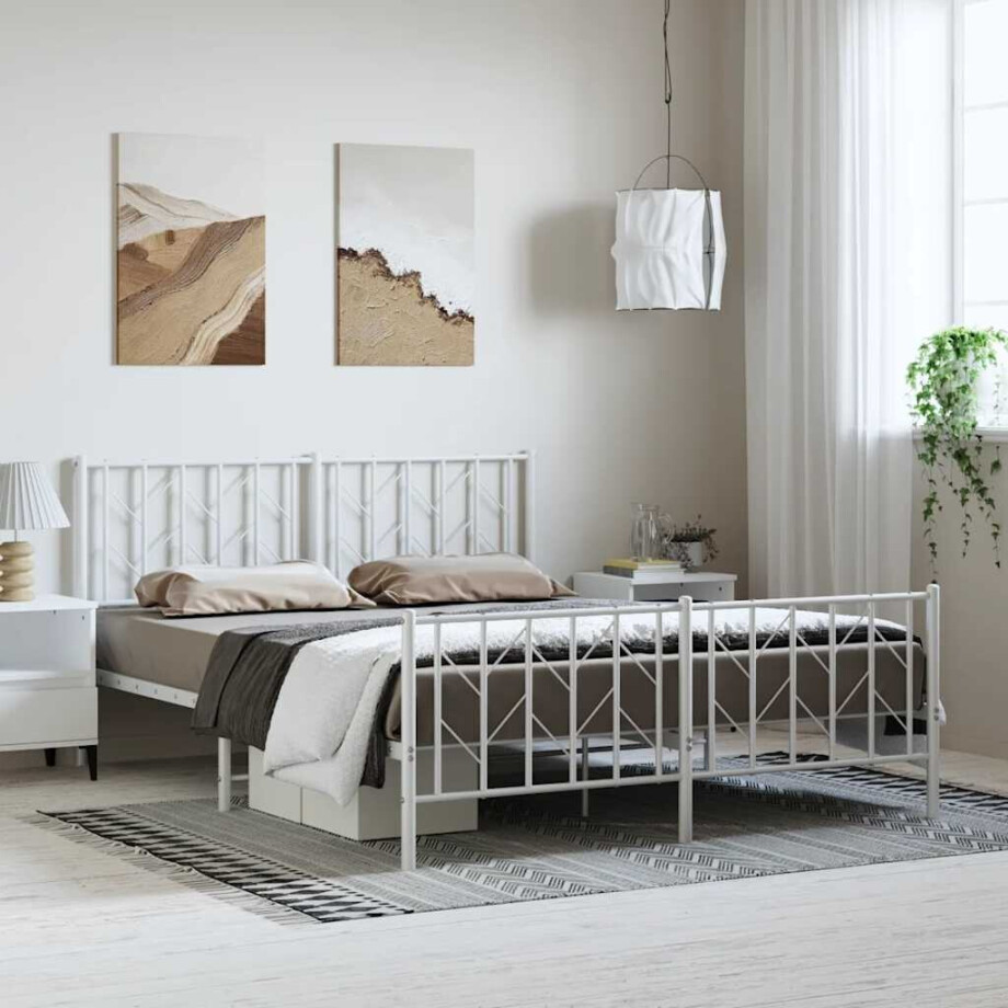 vidaXL Bedframe met hoofd- en voeteneinde metaal wit 193x203 cm vidaXL Bedframe met hoofd- en voeteneinde metaal wit 193x203 cm afbeelding 1