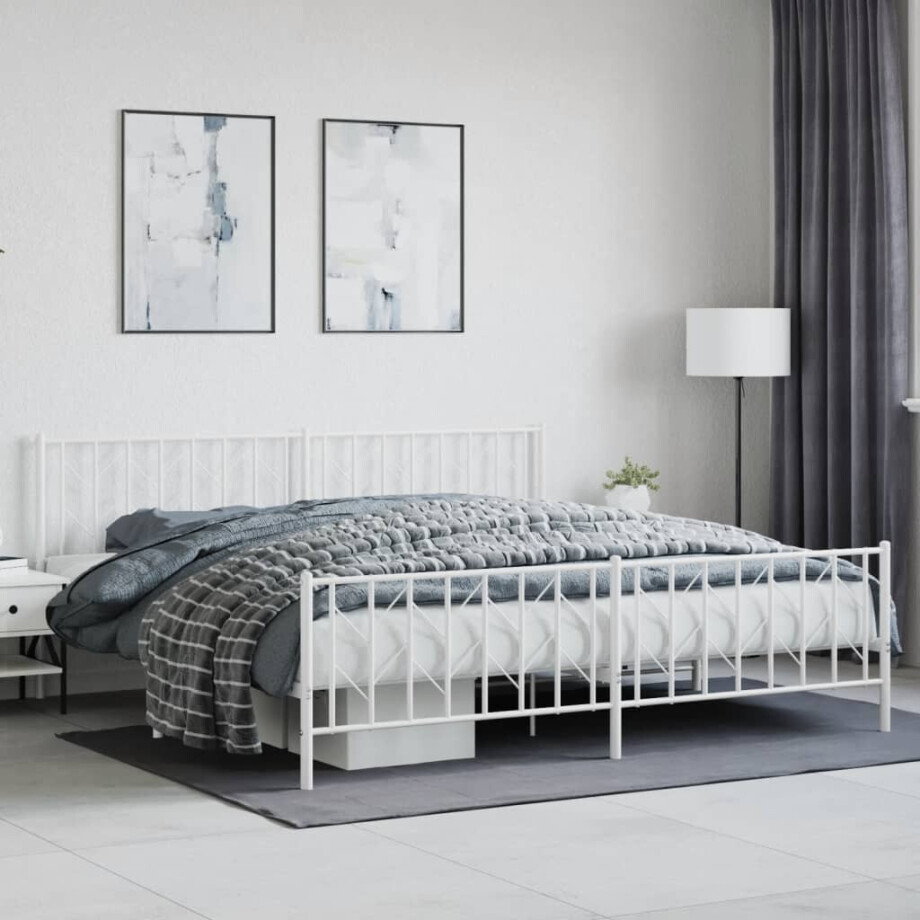 vidaXL Bedframe met hoofd- en voeteneinde metaal wit 200x200 cm afbeelding 1