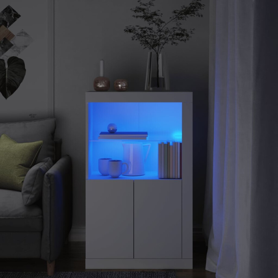 vidaXL Bijzetkast met LED-verlichting bewerkt hout wit afbeelding 1