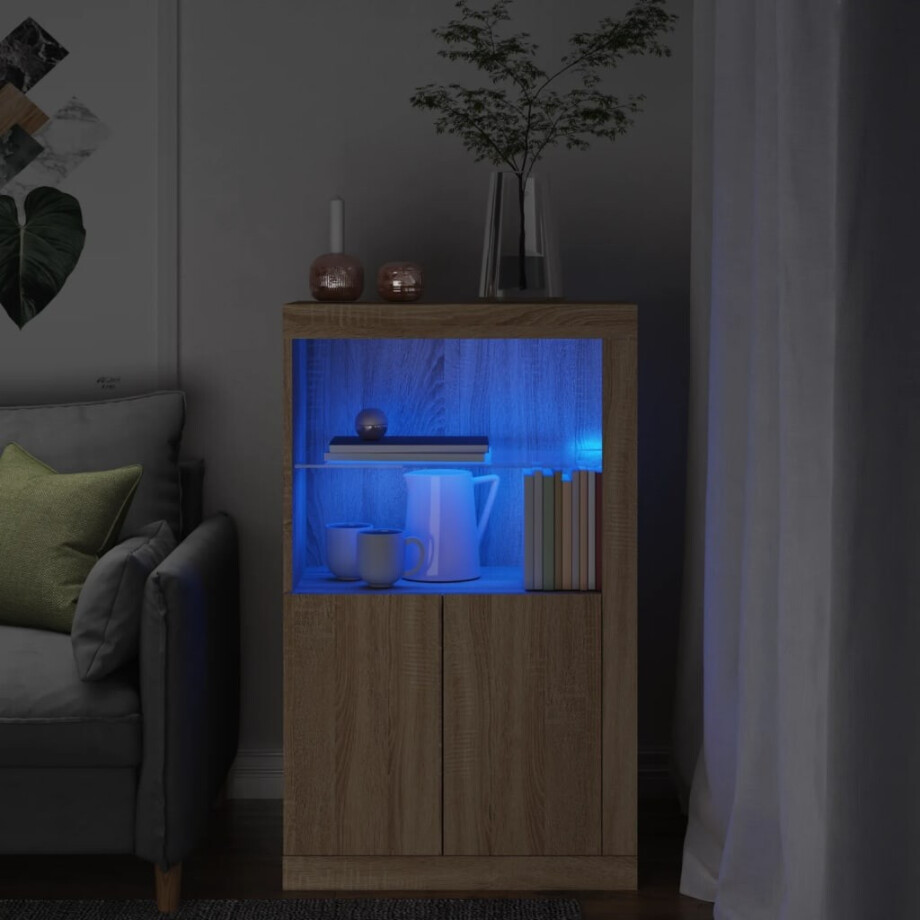 vidaXL Bijzetkast met LED-verlichting bewerkt hout sonoma eikenkleurig afbeelding 1