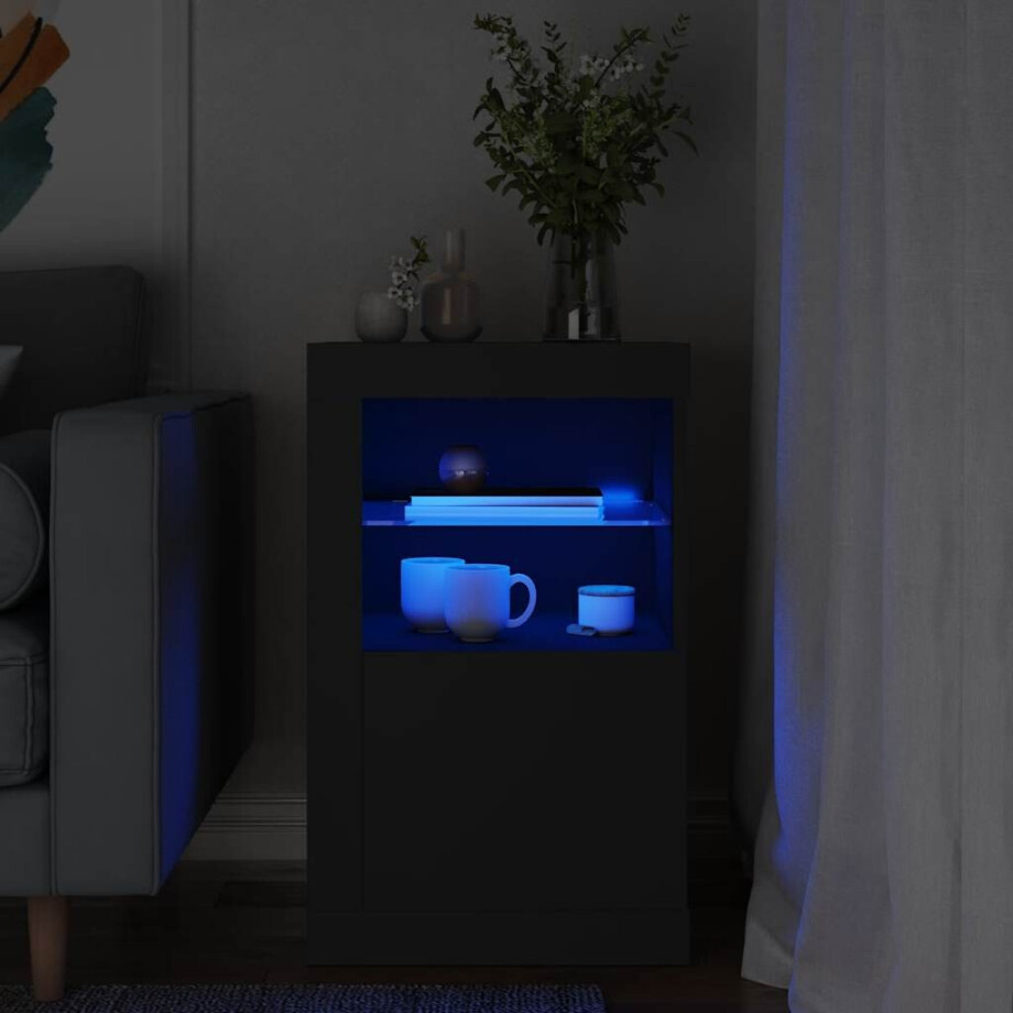 vidaXL Bijzetkast met LED-verlichting bewerkt hout zwart afbeelding 1