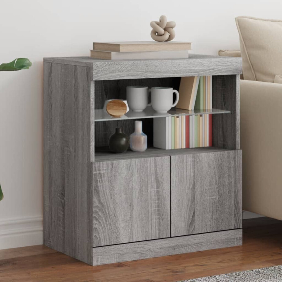 vidaXL Dressoir met LED-verlichting 60x37x67 cm grijs sonoma eiken afbeelding 1