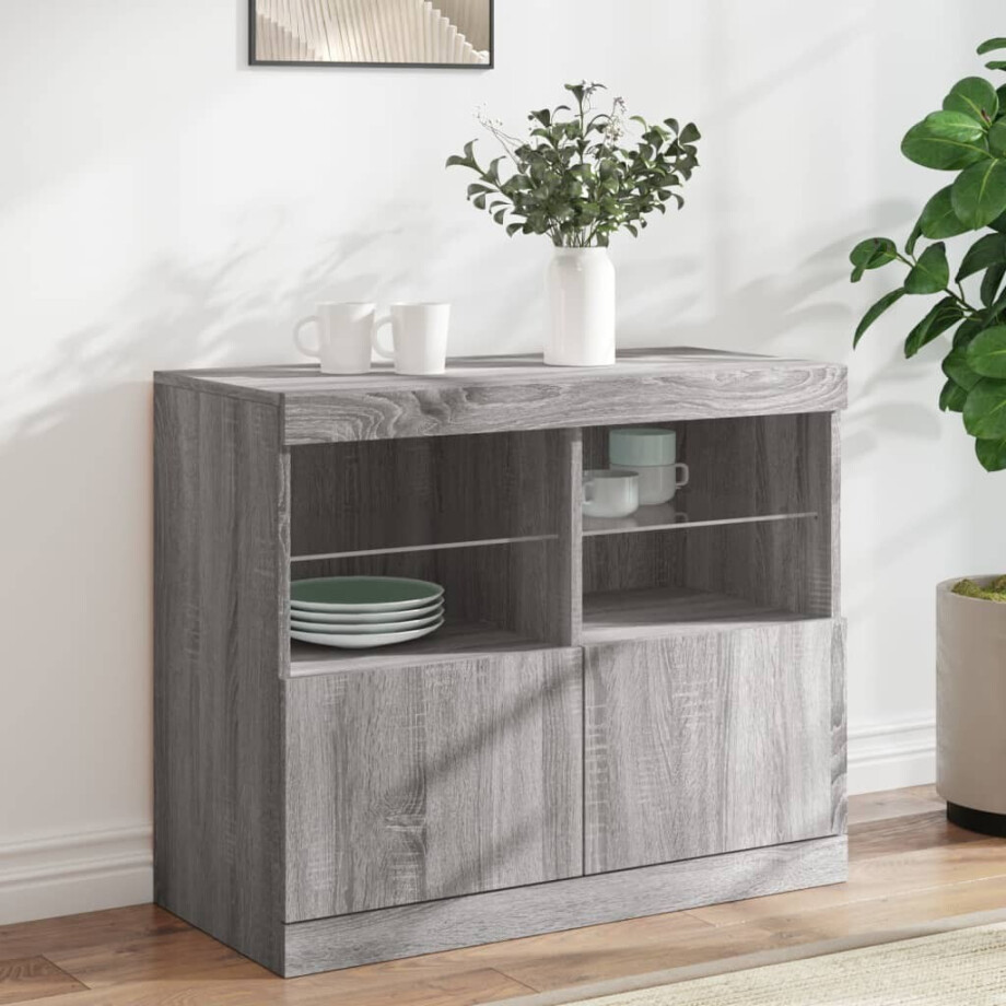 vidaXL Dressoir met LED-verlichting 81x37x67 cm grijs sonoma eiken afbeelding 1