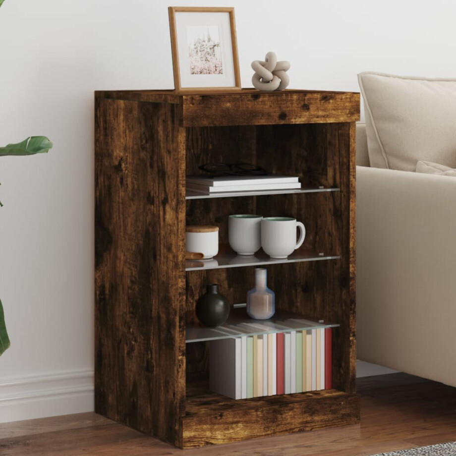 vidaXL Dressoir met LED-verlichting 41x37x67 cm gerookt eikenkleurig afbeelding 1