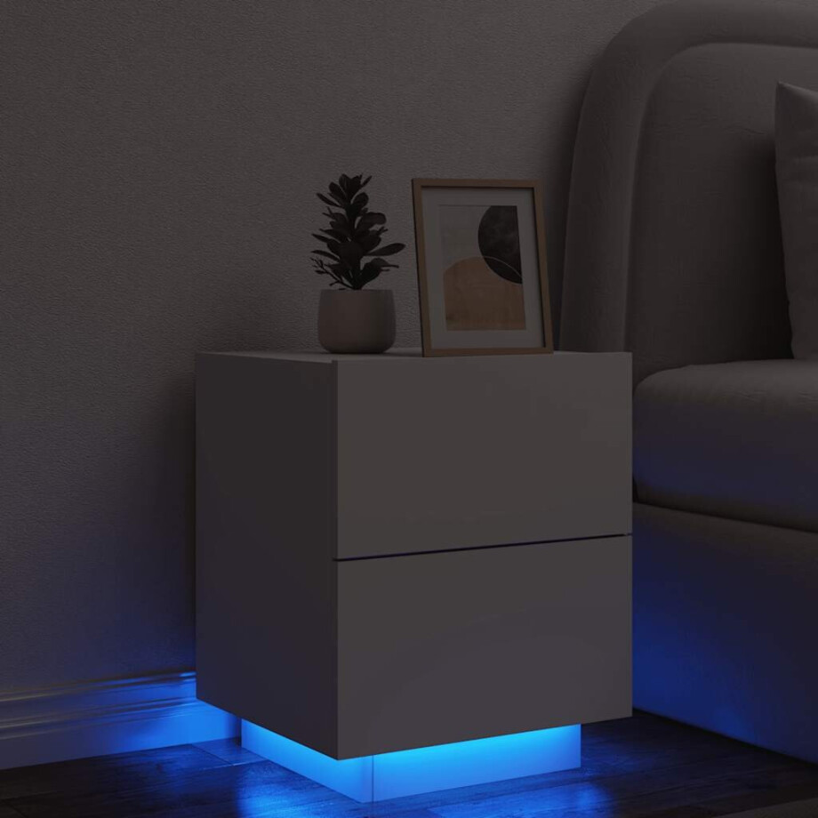 vidaXL Nachtkastje met LED-verlichting bewerkt hout wit afbeelding 1