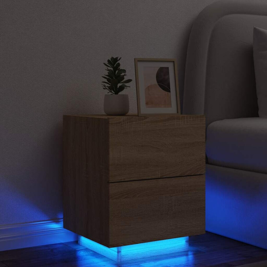 vidaXL Nachtkastje met LED-verlichting bewerkt hout sonoma eikenkleur afbeelding 1