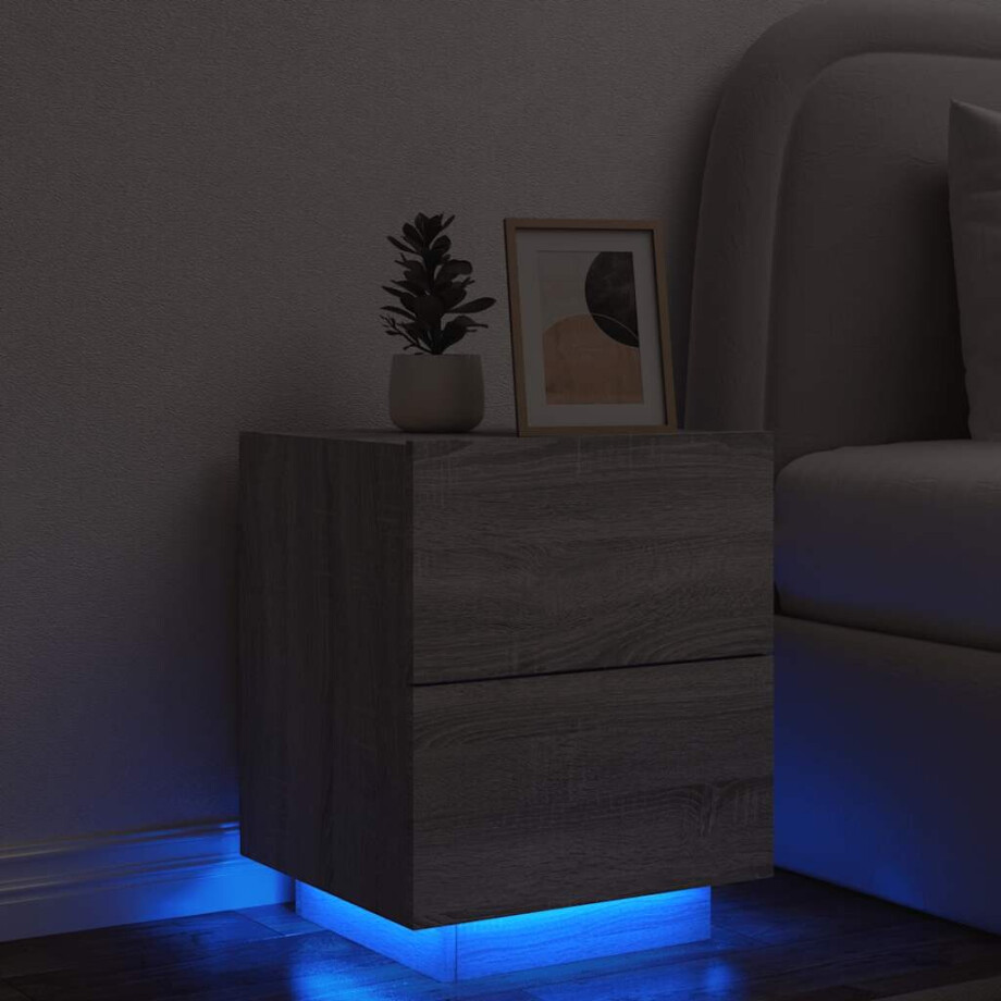 vidaXL Nachtkastje met LED-verlichting bewerkt hout grijs sonoma afbeelding 1