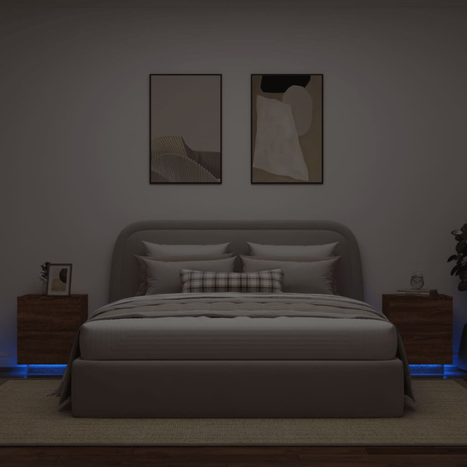 vidaXL Nachtkastjes met LED 2 st bewerkt hout bruineikenkleurig afbeelding 1