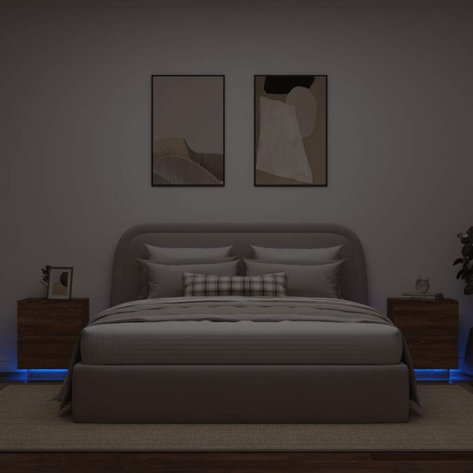 vidaXL Nachtkastjes met LED 2 st bewerkt hout bruin eikenkleur afbeelding 1