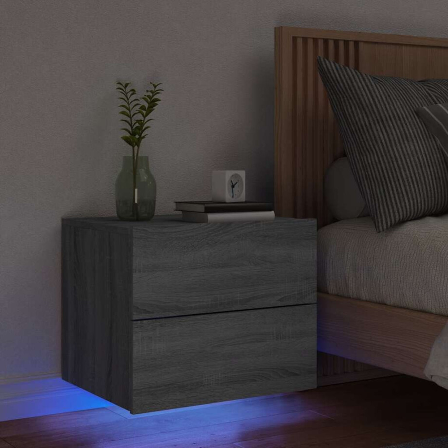vidaXL Nachtkastje met LED's wandgemonteerd grijs sonoma eikenkleurig afbeelding 1