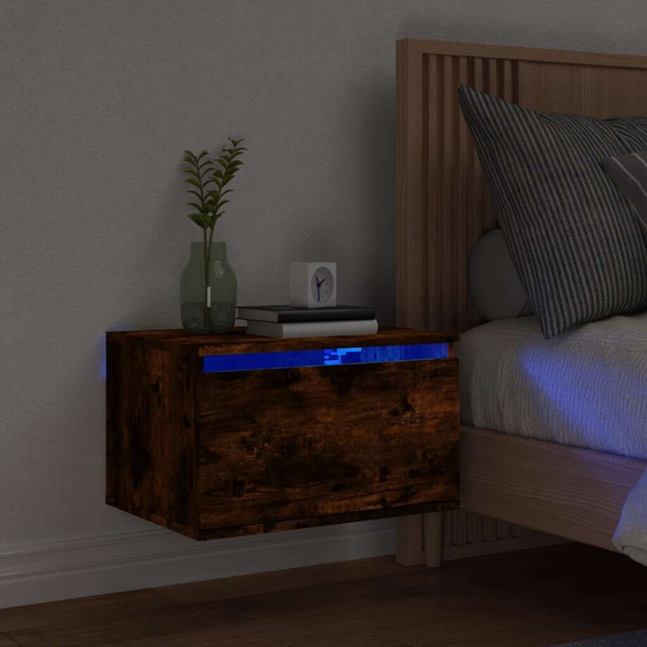 vidaXL Nachtkastje met LED's wandgemonteerd gerookt eikenkleurig afbeelding 1