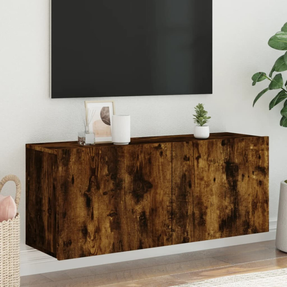 vidaXL Tv-meubel wandgemonteerd 100x30x41 cm gerookt eikenkleurig afbeelding 1