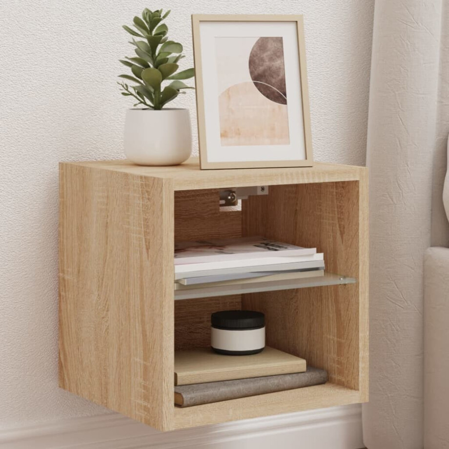 vidaXL Tv-wandmeubel met LED-verlichting 30x28,5x30 cm sonoma eiken afbeelding 1