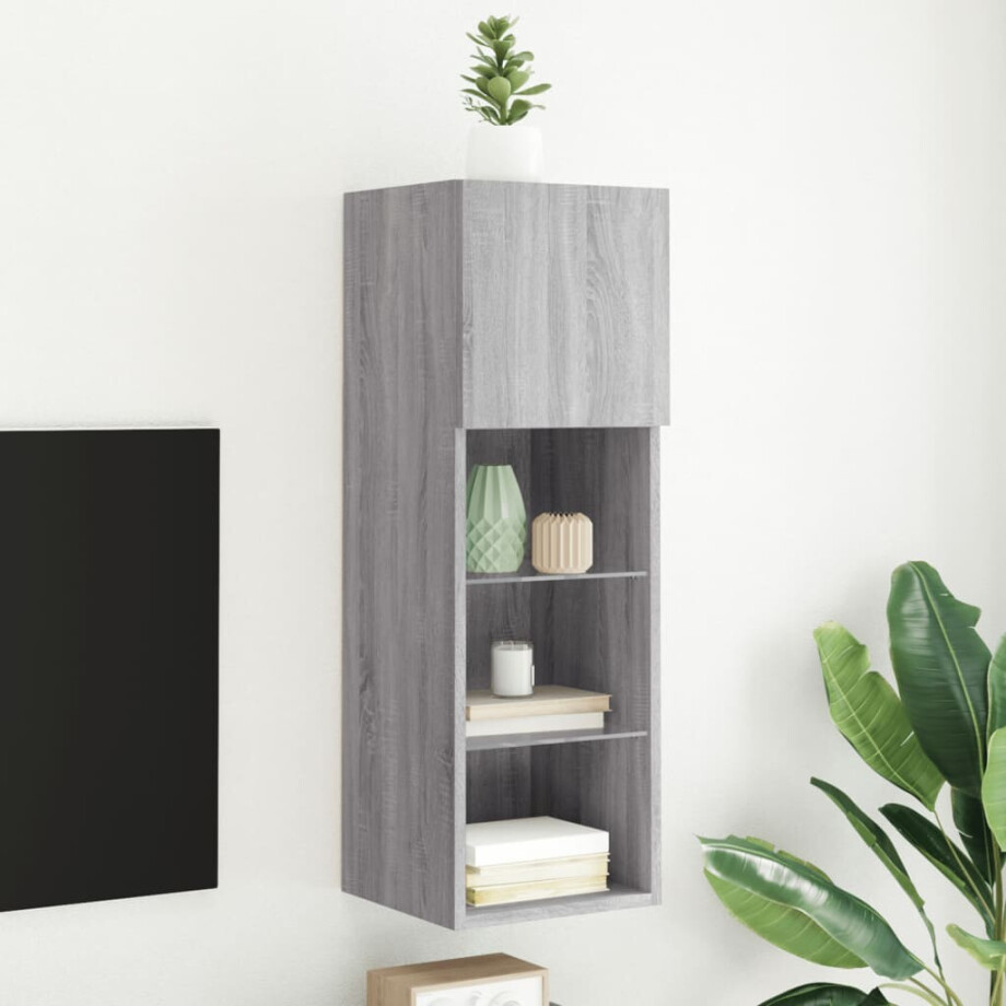 vidaXL Tv-meubel met LED-verlichting 30,5x30x90 cm grijs sonoma eiken afbeelding 1