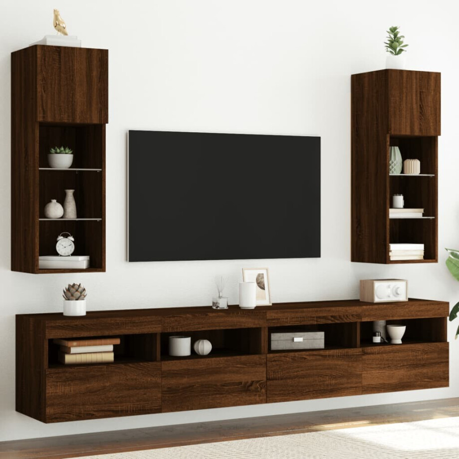 vidaXL Tv-meubels met LED-verlichting 2 st 30,5x30x90 cm bruineiken afbeelding 1
