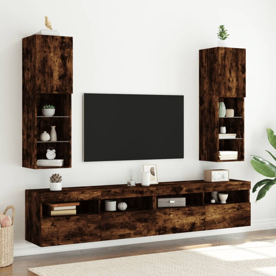vidaXL Tv-meubels LED-verlichting 2 st 30,5x30x102 cm gerookt eiken vidaXL Tv-meubels LED-verlichting 2 st 30,5x30x102 cm gerookt eiken afbeelding 1