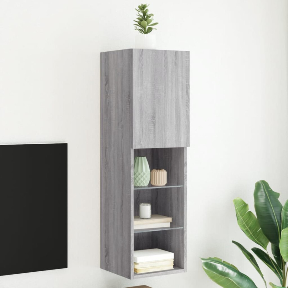 vidaXL Tv-meubel met LED-verlichting 30,5x30x102 cm grijs sonoma eiken afbeelding 1